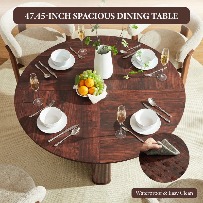 47" Round Dining Table For 4-6, Cross Pedestal Thickened Base, Kitchen Table For Kitchen Living Room, Dark Walnut