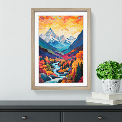 Japanese Mountains Orphism No.2 - Single Picture Frame Print on Wood