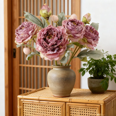 Bouquet de fleurs de pivoine artificielle 4 pièces 4 pièces, bouquet de pivoines en soie simulée de 18,9 pouces, fleurs en soie pour la décoration de mariage à l'extérieur, décoration de table, mauve