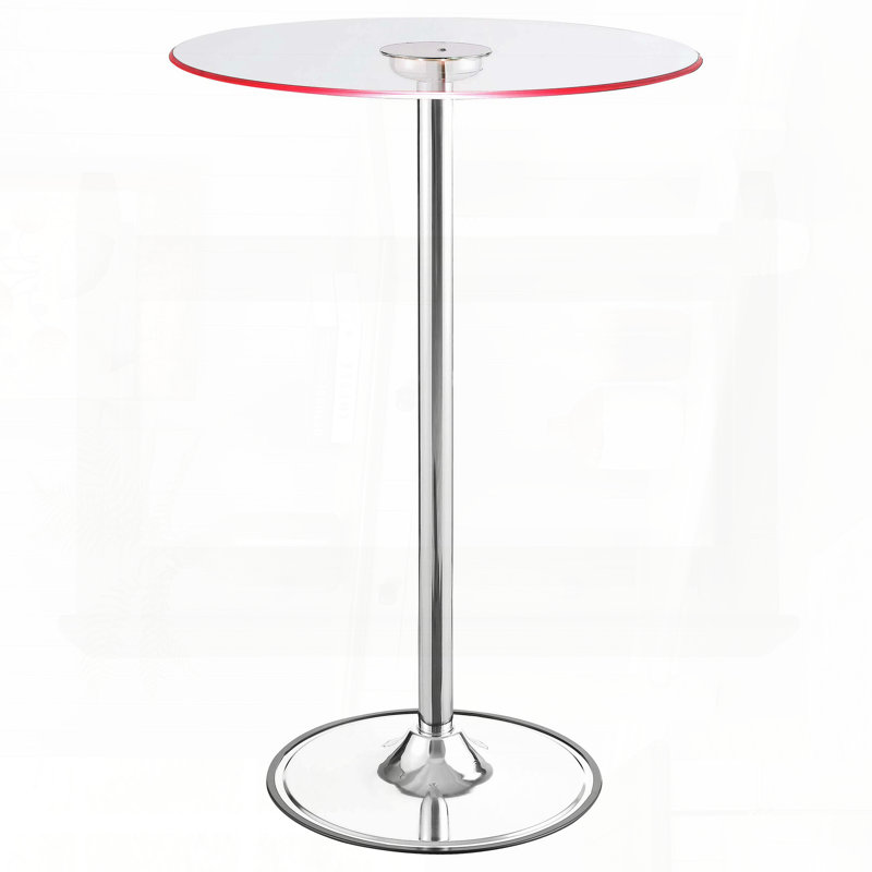 Table bistro à DEL en verre chromé - ronde 28 po x H 42 po
