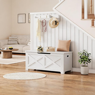Coffret de rangement de style champêtre, coffre à jouets en bois avec charnières de sécurité
