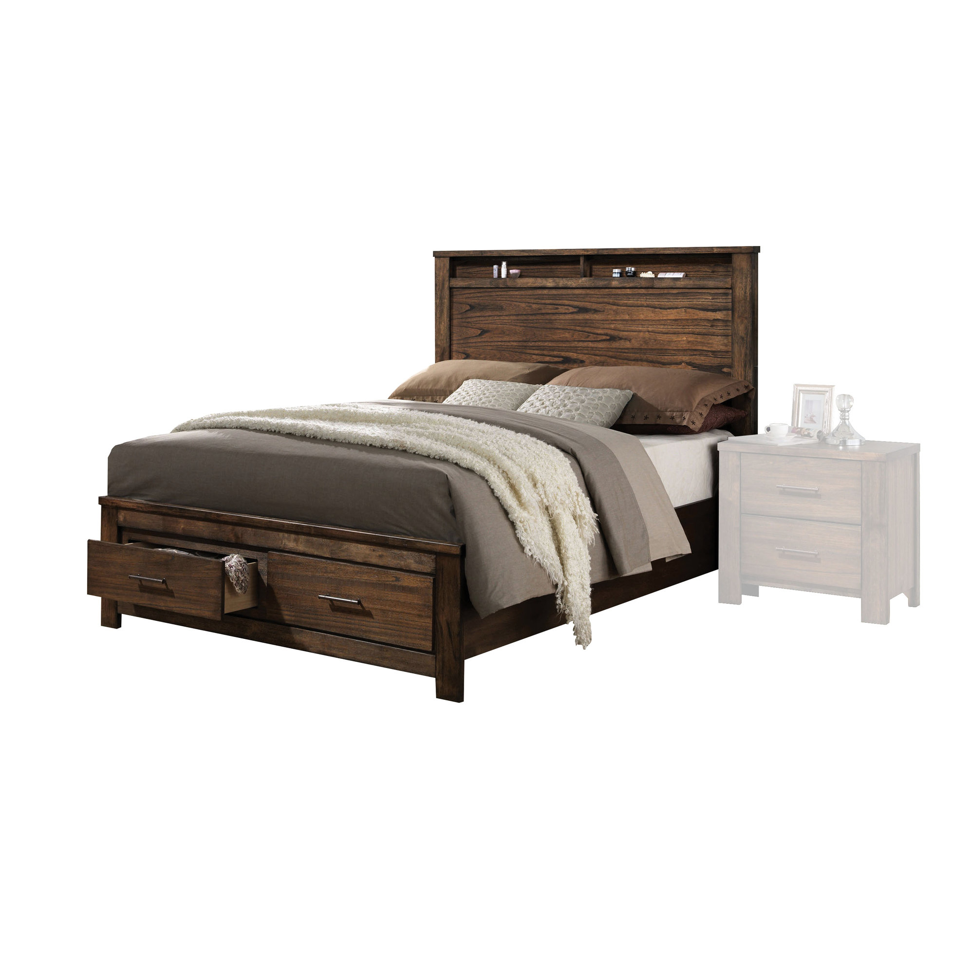 Everly Quinn Queen Size Bed With Oak Storage Option Simplify Setup