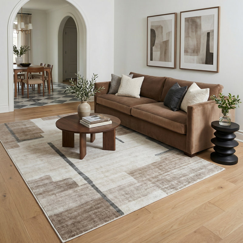 Tapis beige / brun à motif géométrique 7 pi x 10 pi (6 pi 7 po x 9 pi 6 po) Branch Branch, Rectangle 6 pi 7 po x 9 pi 6 po