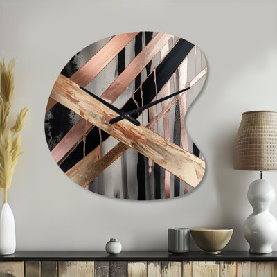 Metallic Stripes And Circles III - Drop Shape Decorative Gold Abstract Marble Wall Clock