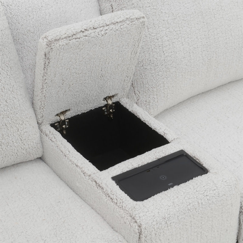 Canapé modulaire inclinable électrique en sherpa et velours Tarrance avec multifonction