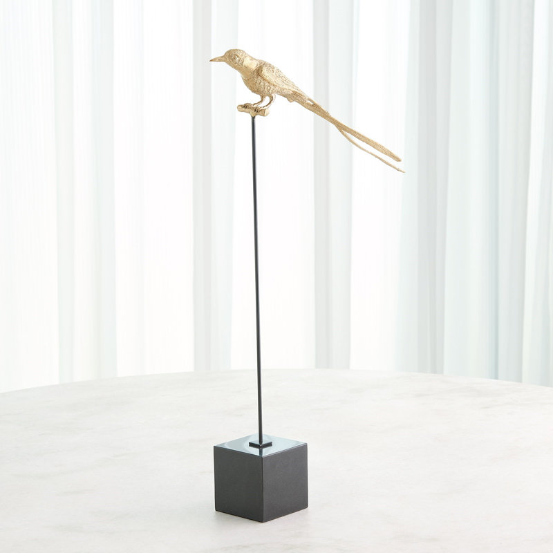 Perched Swallow-Brass-Sm, 24.5" H x 3.5" W x 13.75" D