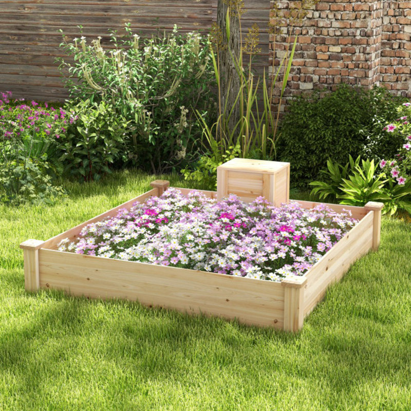 Lit de jardin surélevé 49 po x 49 po x 10 po avec bac à compost et fond ouvert