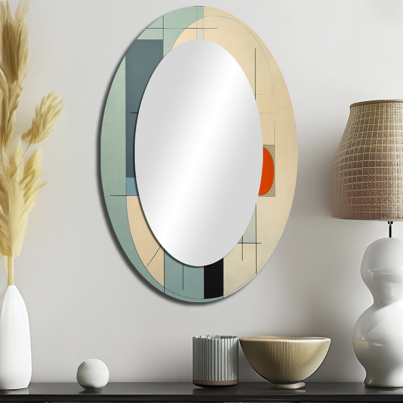 Serendipity Abstract Mid-Century Geometrics II - Mid-Century Oval Wall Mirror, 36" x 24"