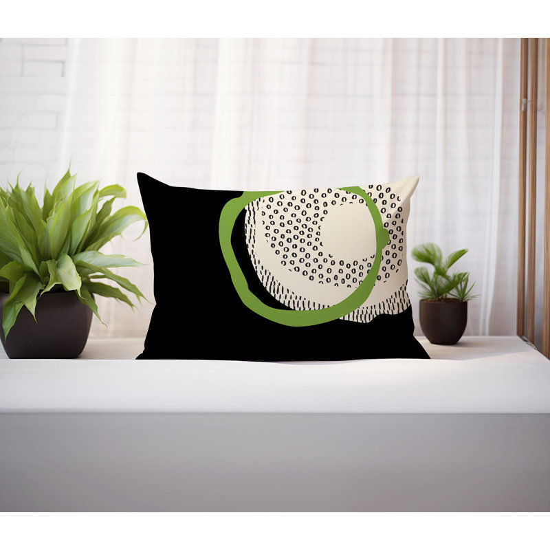 Coussin lombaire réversible intérieur / extérieur Vikka, H 18 po x l 25 po, Chartreuse / noir / blanc cassé