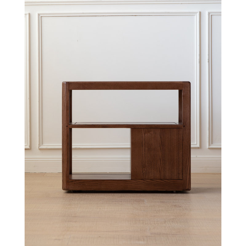 Table de bout mobile en chêne massif assemblé 26,7 po avec plateau en pierre frittée, tablette de rangement, tiroir et roulettes