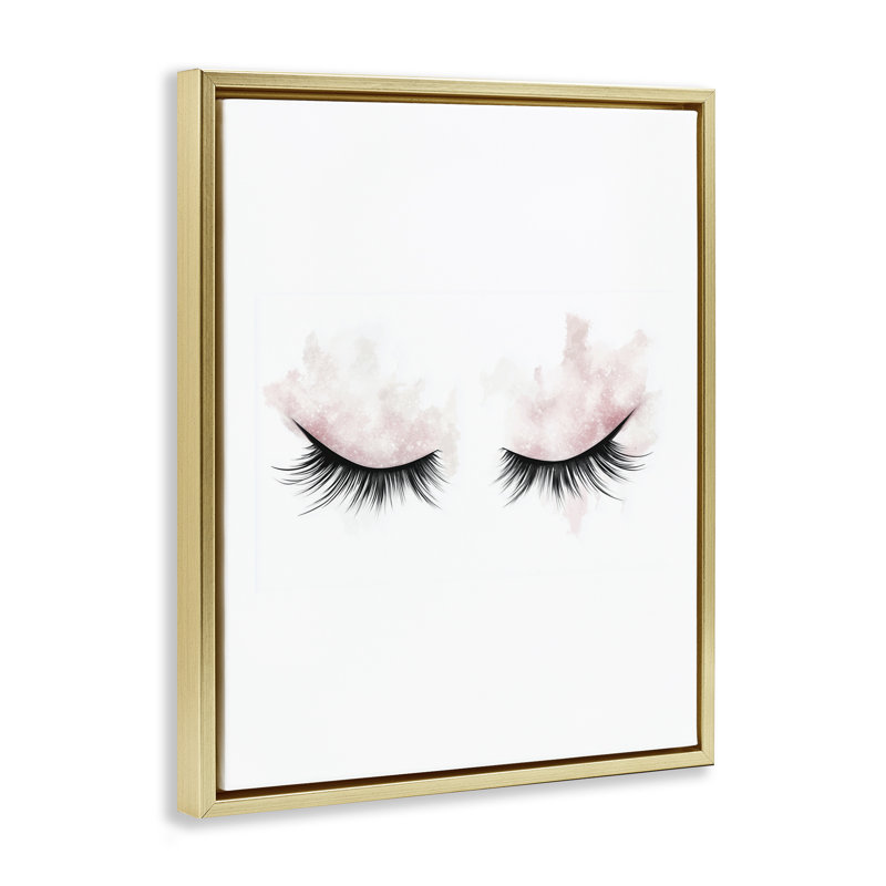 Cadre flottant rose pastel avec maquillage et cils, design par Christine Simpson Art, H 31 po x l 25 po