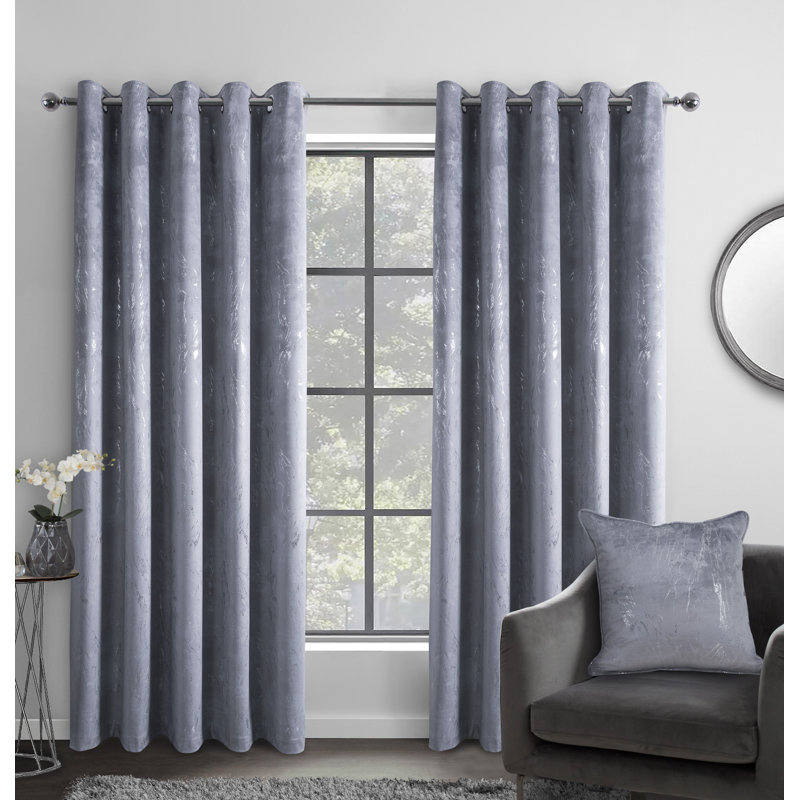 Marble Splash Room Darkening Curtain Panel Pair, Width 117 x Drop 183cm, Grey