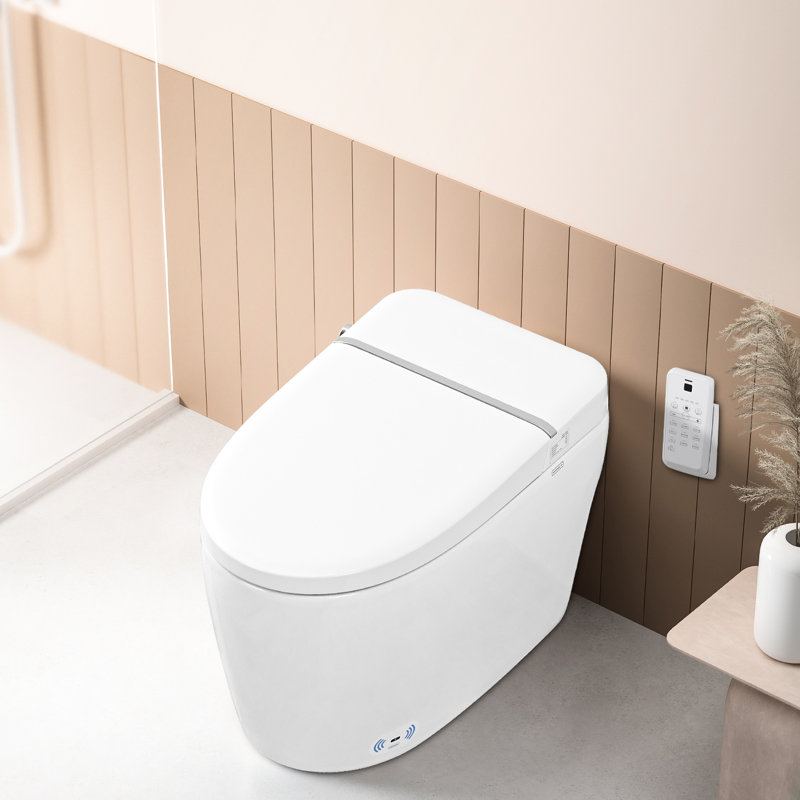 Toilette intelligente avec buse autonettoyante, siège chauffant, nuit, chasse d'eau du capteur de pied, chasse d'eau en cas de panne de courant, descente silencieuse silencieuse, fermeture en douceur, réglage automatique de la température du bidet en céramique à 3 réglages de température,
