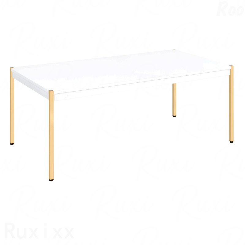 White Rectangle Coffee Table With Gold Accents