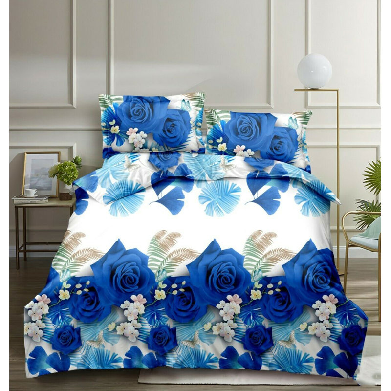 Chewning 3D Design Complete Bedding Set Floral Fitted Sheet Duvet Cover with Pillow Case., Single - 1 Standard Pillowcase