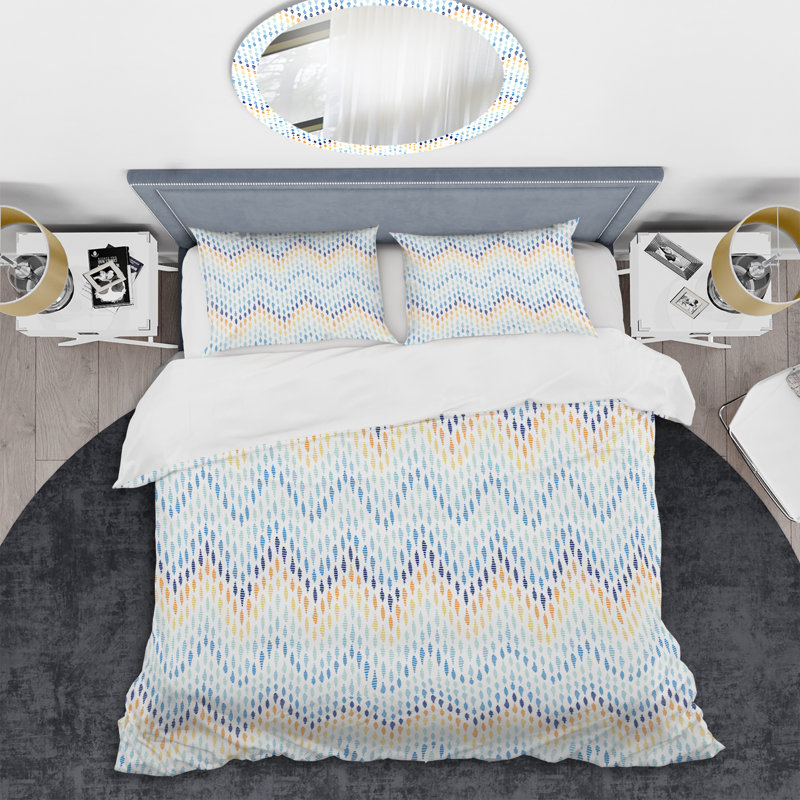 White Dots Chevron - Abstract Duvet Cover Set - Microfiber Polyester, King Duvet Cover + 2 King Shams