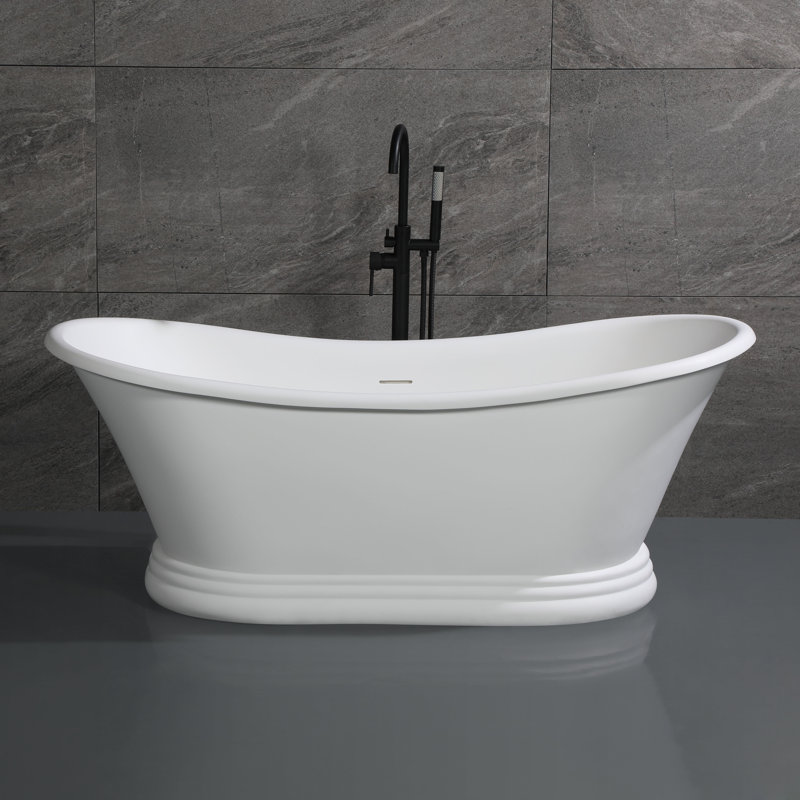 63.4'' White Freestanding Resin Soaking Bathtub