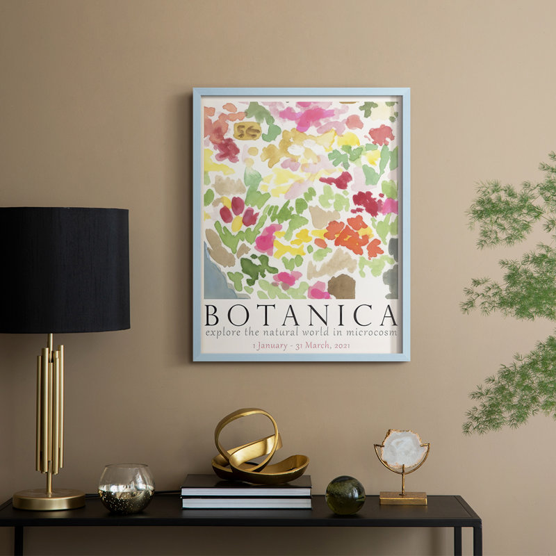 Affiche d'exposition botanique I, reproduction encadrée - bois massif, Blue, H 30 po x l 24 po