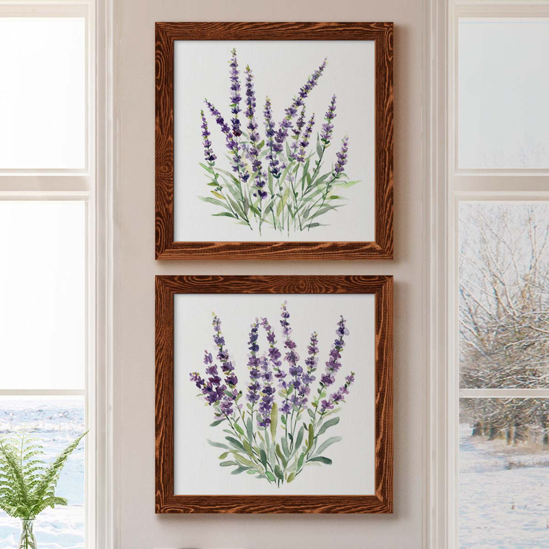 Lavande botanique I - ensemble de 2 peintures sur toile encadrées, H 20 po x l 40 po x P 1,5 po, Cadre en érable