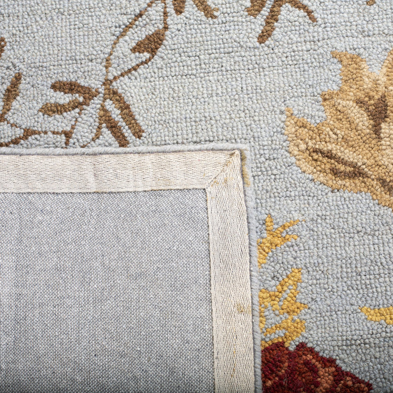 Emrick Hand Hooked Wool/Cotton/Latex Floral Rug in Blue, Rectangle 2' x 3'