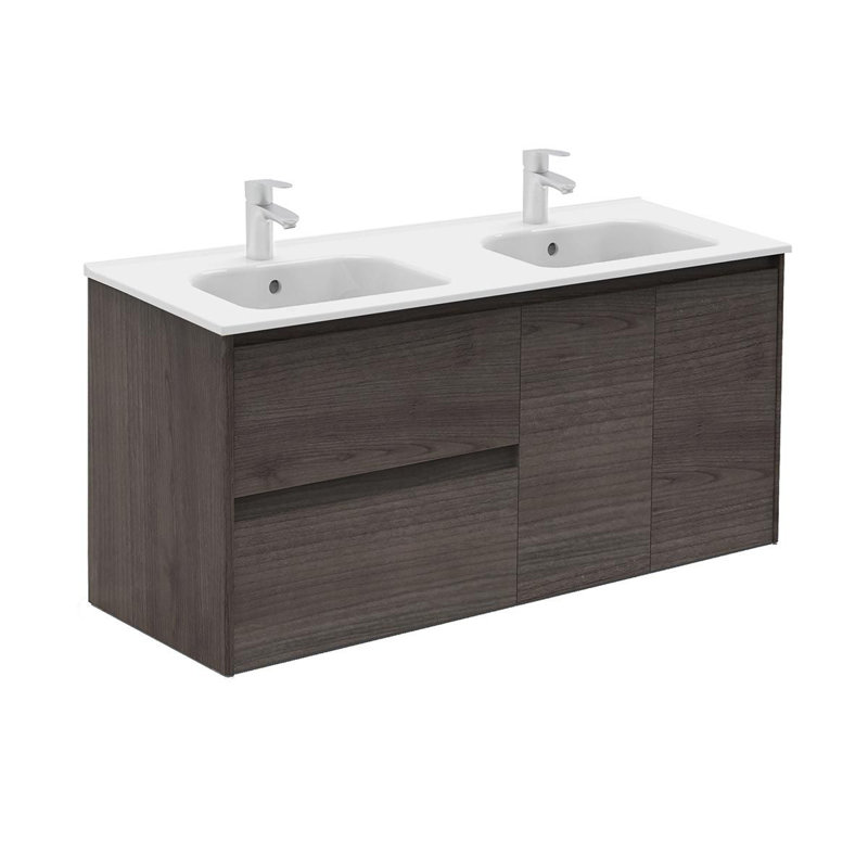 Ensemble de meuble-lavabo double mural 48 "avec miroir Ambra, Cendre de Samara