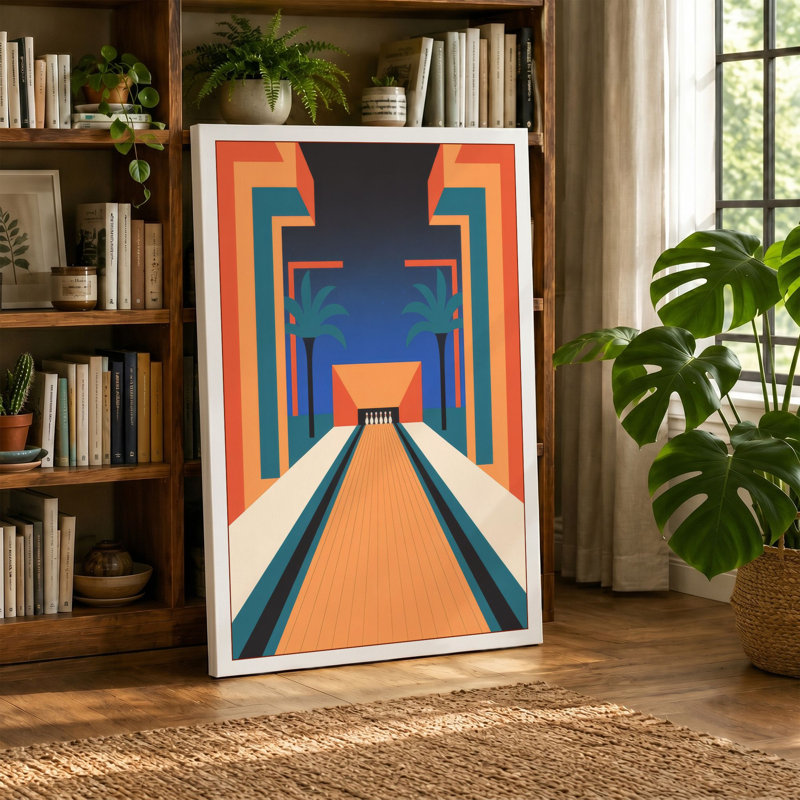 Bowling Alley Vanishing Point Retro - Wrapped Canvas, 36x24 - 91.4 x 61.0 cm, Teal Border
