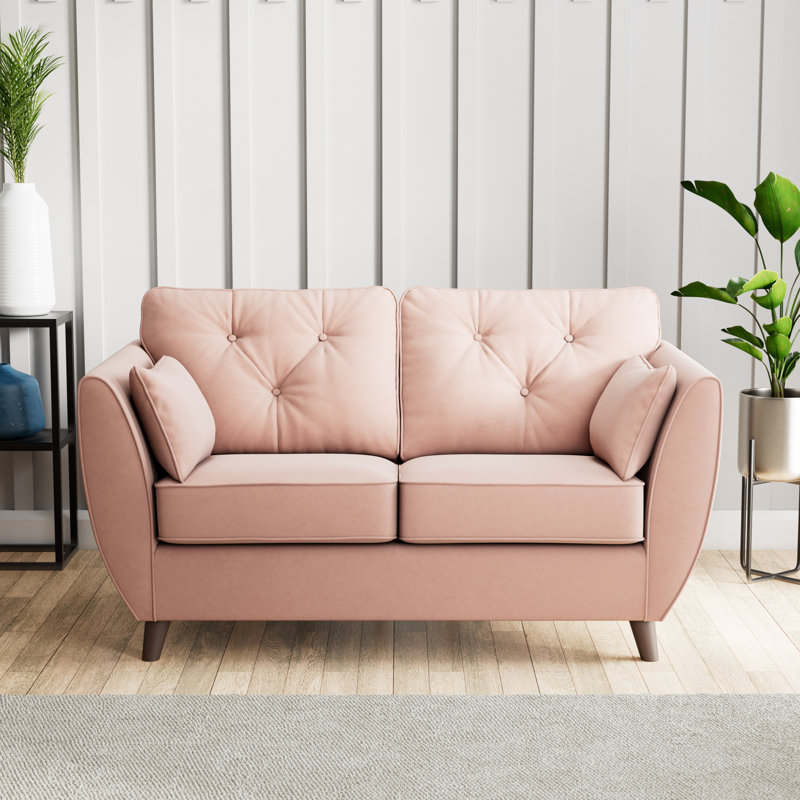 Birjesh 2 Seater Sofa, Pink, Dark Brown Wood