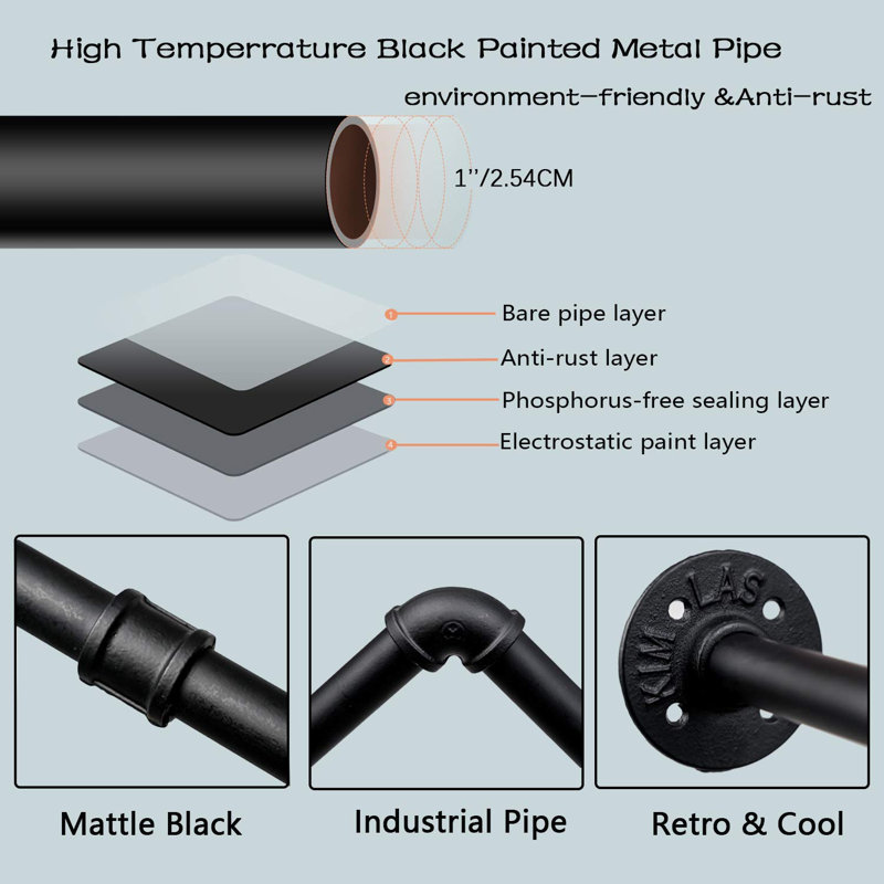 Portant à vêtements, portemanteau mural industriel 72,4 po, portemanteaux à accrocher économiseur d'espace, portemanteau amovible robuste, tringle à vêtements polyvalente pour placard, capacité de charge maximale: 135 lb, noir (base 3)