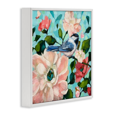 Oiseau bleu et fleurs audacieuses, art giclée par Raquel Roth