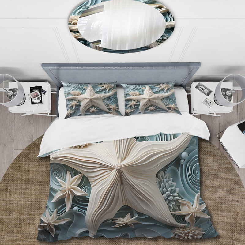Ensemble de housse de couette blanc et bleu, Housse de couette simple + 1 taie décorative stan