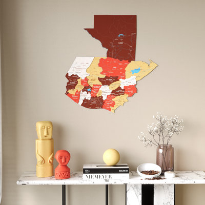 Carte murale 3D du Guatemala en bois - art paysager en bois sculpté multicouche, imprimé UV coloré