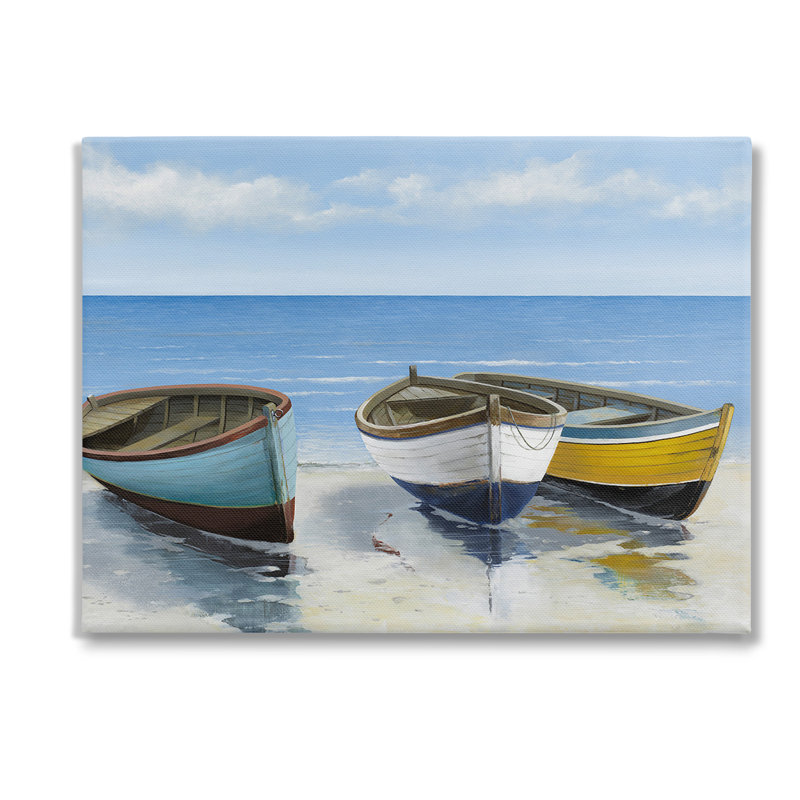 "Coastal Row bateaux On Shore" par Max Maxx sur toile, H 36 po x l 48 po