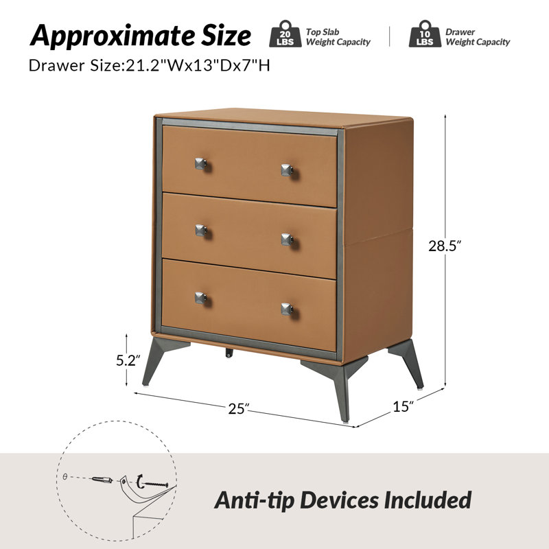 Flavio 3 Drawer Storage Dresser, Camel