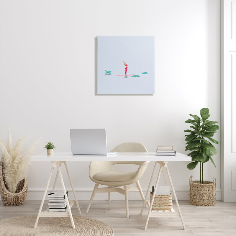 Minimal Yoga Stretch Feline Cats Relaxing Over Blue - impression, Toile tendue, H 24 po x l 24 po x l 1,5 po