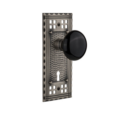 Bouton de porte de mortaise intérieure en porcelaine noire avec plaque longue Craftsman