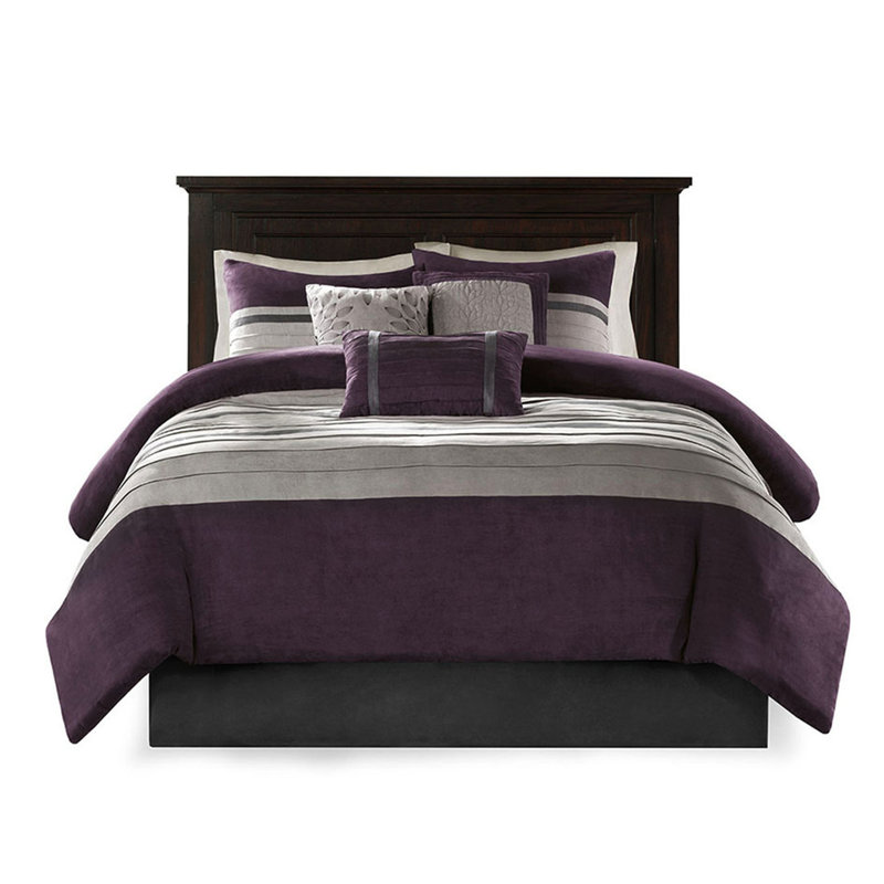 Édredon 7 pièces pourpre grand - aspect suède, coussins décoratifs, lavable à la machine, douceur en faux suède froissé, literie, entretien facile