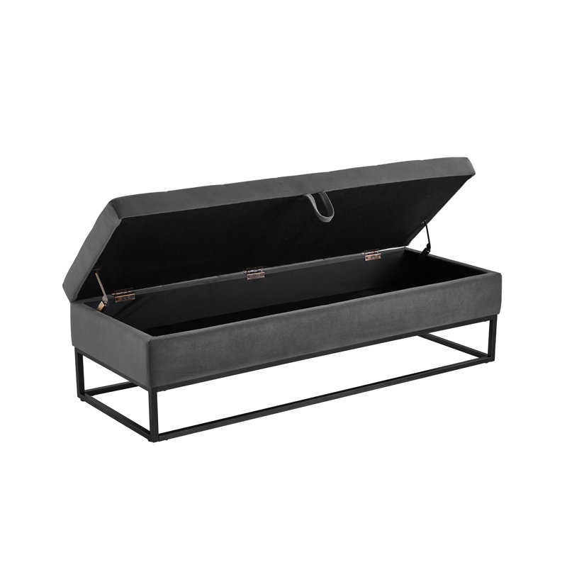 Banc de rangement rembourré en velours Margarete, Gris