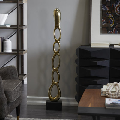 Shropshire Silver Aluminum Metal Abstract Tall Linked Floor Decorative Sculpture with Black Base, 8" x 5" x 51"