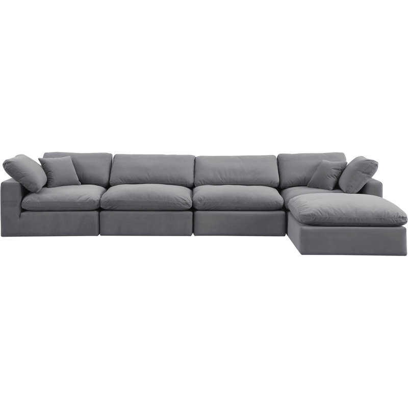 Hinesh Velvet L-Shaped Sectional Reversible, Grey Velvet