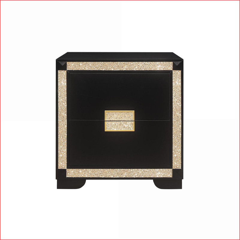 Table de chevet noire / dorée avec tiroirs spacieux