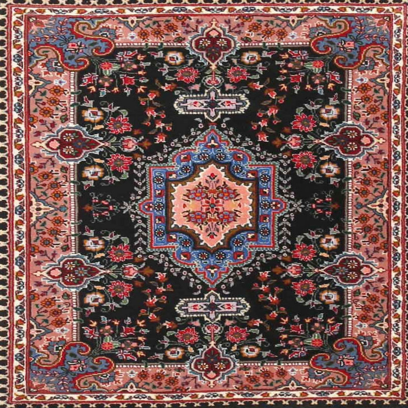 Tapis oriental noir / rouge, Rond 8 pi