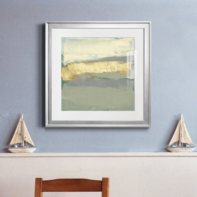 Sage And Gold Swipe I - Modern Abstract Art, Matted and Framed Under Acrylic Glass, Modern Living Room Wall Art