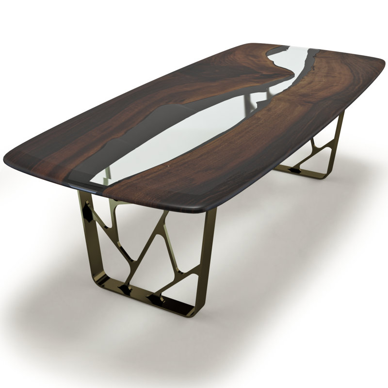 Ombrone Walnut Metal Base Dining Table, 48" W x 108.3" L