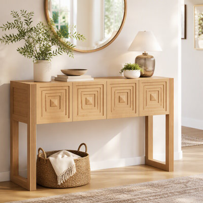 Console géométrique sculptée avec 3 tiroirs à fermeture en douceur, pieds cannelés, canapé d'entrée pour le couloir du salon