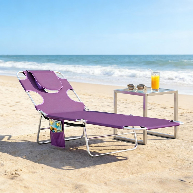 Folding Lounge Chairs Adjustable Back Chaise Lounge Chairs Set of 1, Purple