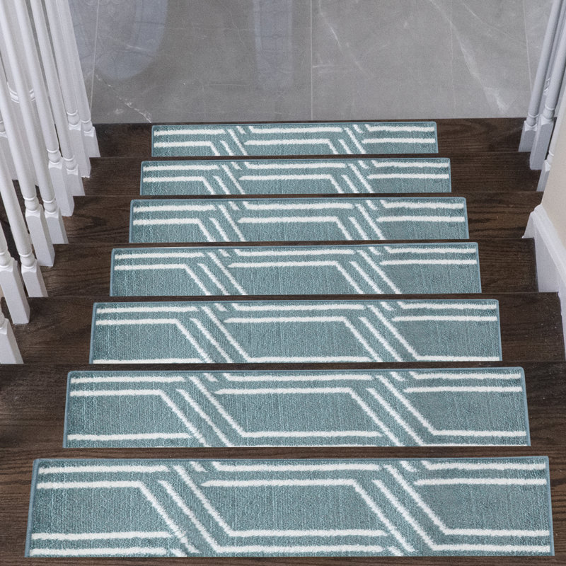 Tapis d'escalier intérieur et extérieur 9 po x 28 po Tyonna, Bleu sarcelle