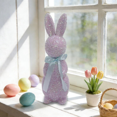 Lapins de Pâques debout Simulation haut de gamme Sparkling Bow Rabbits Home Garden Courtyard Décoration cadeau