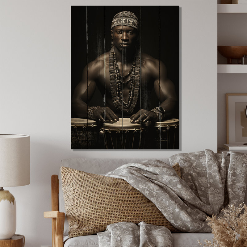 «Jamius Tribal Drumbeat I» sur bois, H 40 po x l 30 po x P 0,78 po