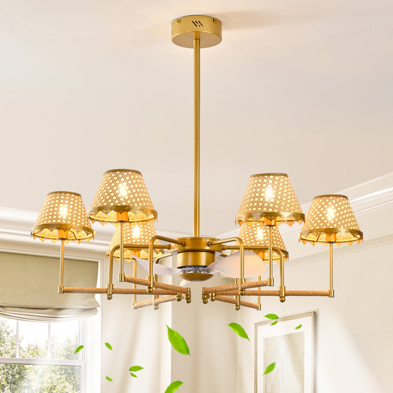 Ventilateur de plafond 37,4 "Boho Rattan Farmhouse avec ensemble d'éclairage et télécommande