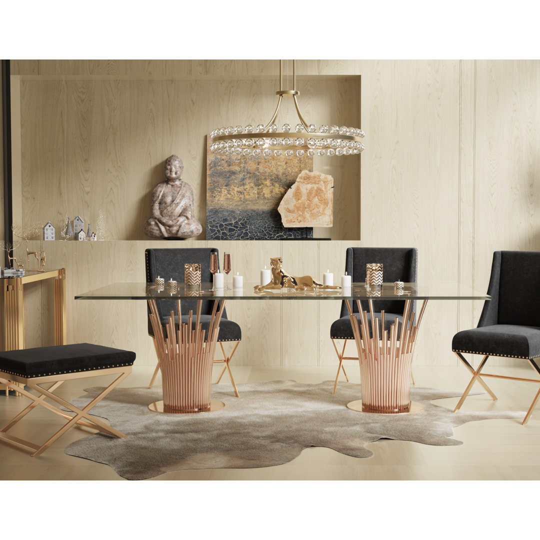 Tyronza Glass Top Metal Base Dining Table Everly Quinn